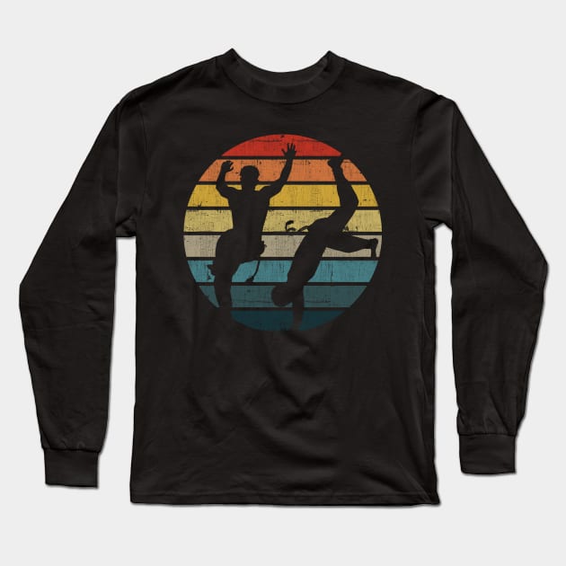 Capoeira Silhouette On A Distressed Retro Sunset design Long Sleeve T-Shirt by theodoros20